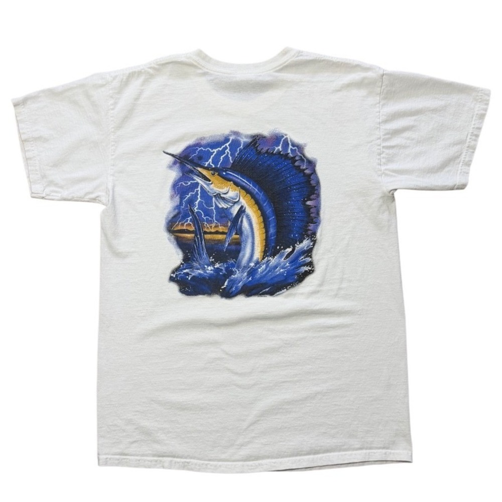 Vintage 90s Marlin Fishing Lightning South Carolina Palmetto Art Graphic T-shirt